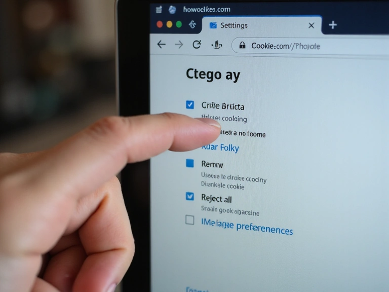 Person managing cookie settings in a browser, with various options for acceptance or rejection